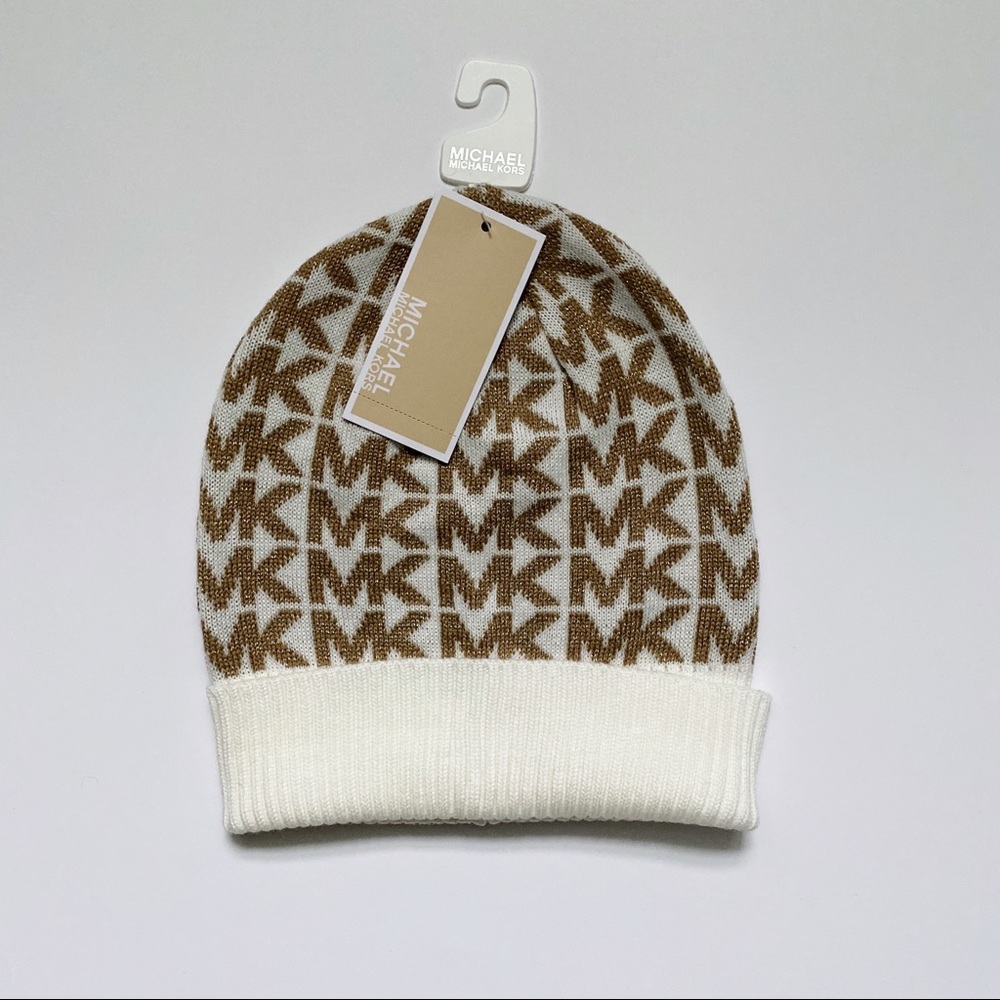 NWT Michael Kors MK Cream and Gold Hat